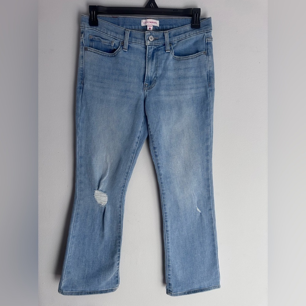 Lucky Brand Women Sweat Mid Rise Boot Jeans Size 10/30 Distressed